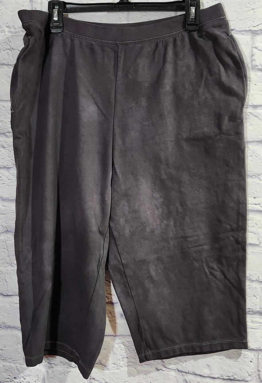 Suprema Black Gray Faded/Washed Out Cropped Pull On Pants 0XWP 14/16WP Stretch